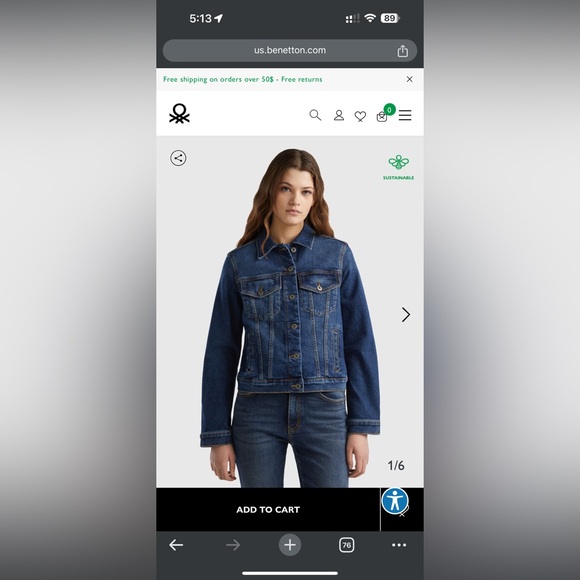 Women’s Rider Style Stretch Jean Jacket Size Medium United Colors of Benneton - Picture 9 of 14